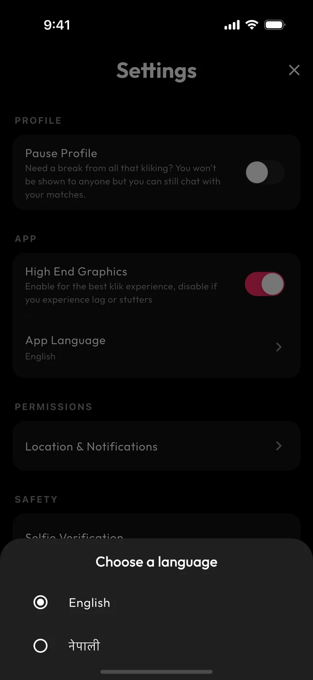 Switching the Klik app between English and Nepali