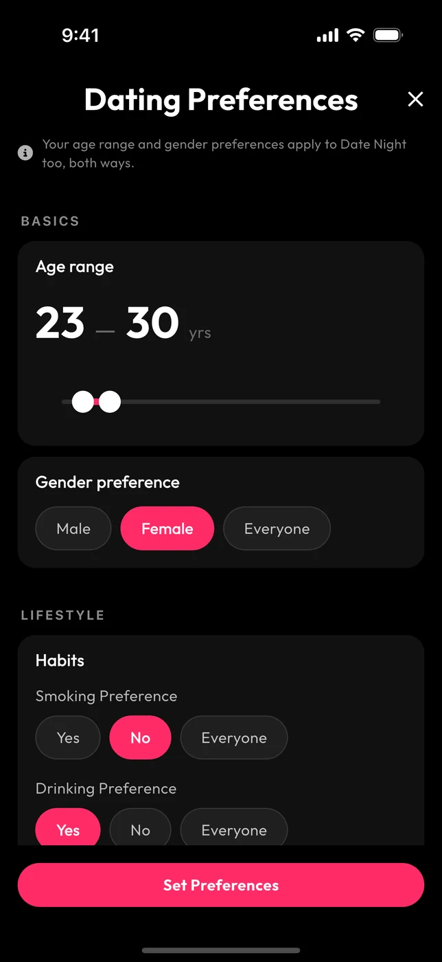 Dating preferences in Klik: age range, gender and habits